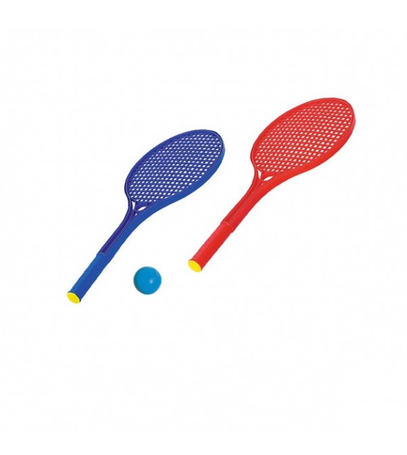 2 raquettes tennis plastique + 1 balle mousse