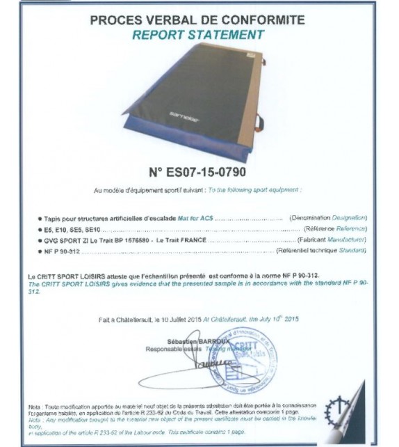 Matelas pour bas de murs d'escalade 2.5mx2mx0.1m