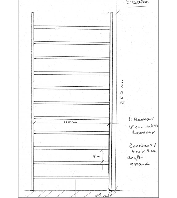 Espalier 2.56 m x 1.80 m - 15 barreaux - selon schéma Espalier 2.56 m x 1.80 m - 15 barreaux - selon schéma