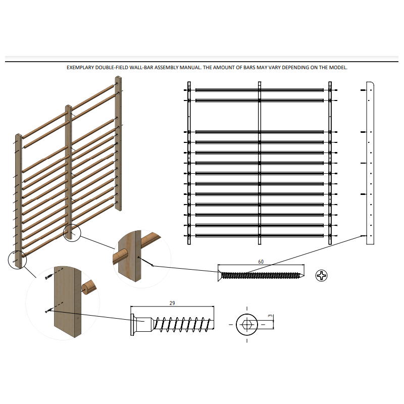 Espalier Gym Dubbel 2,56 m x 1,8 m - 15 sporten Espalier Gym Dubbel 2,56 m x 1,8 m - 15 sporten