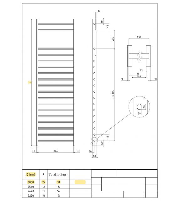Espalier Gym 1 place 2.27 m x 0.90 m - 13 barreaux