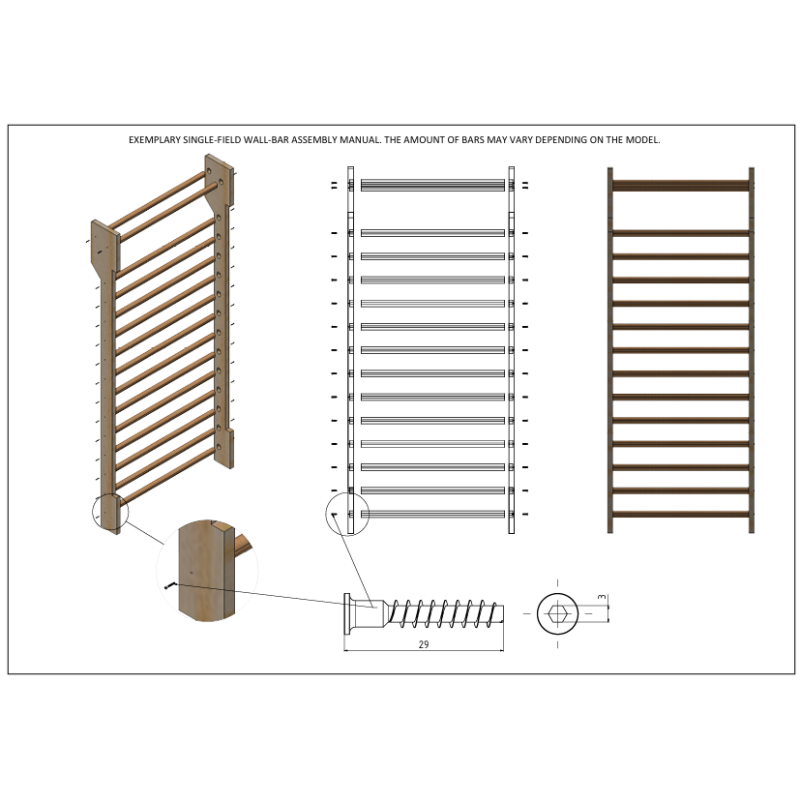 Klimrek – Zweedse enkelrek 2,42 m x 0,90 m - 16 sporten