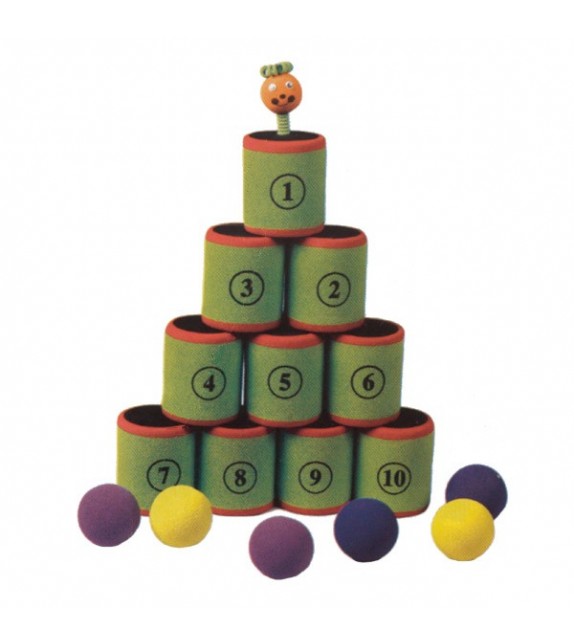 Piramidespel uit schuimrubber, 10 dozen en 6 ballen