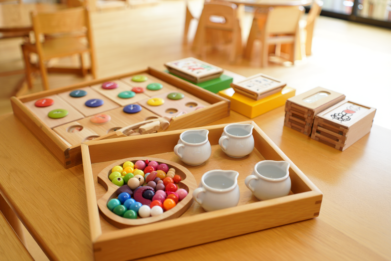 Exemple d'activités montessori sur plateaux