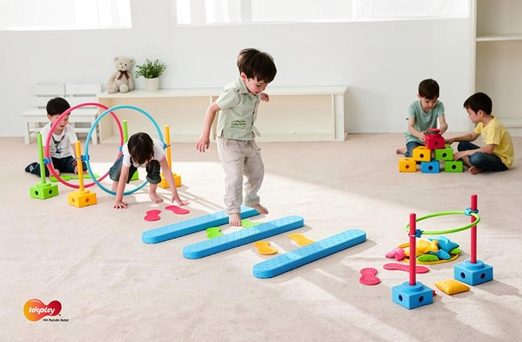 Kind oefent fijne motoriek met kleurrijk balansspel in de klas