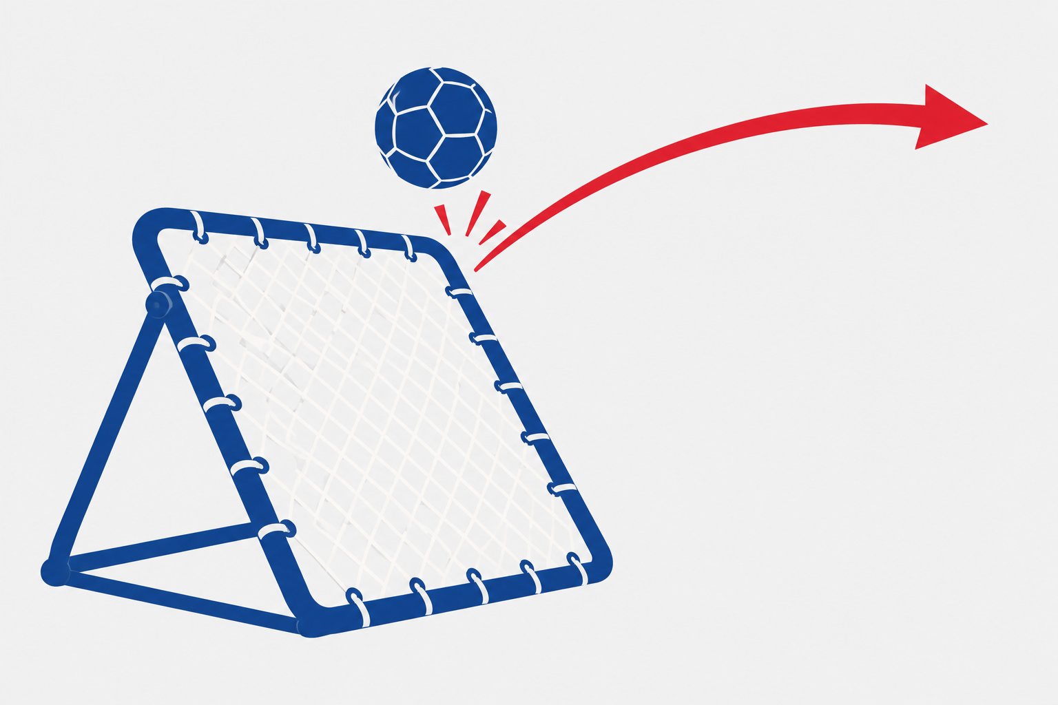Le ballon de tchoukball passe au-dessus d’un cadre de rebond posé au sol.