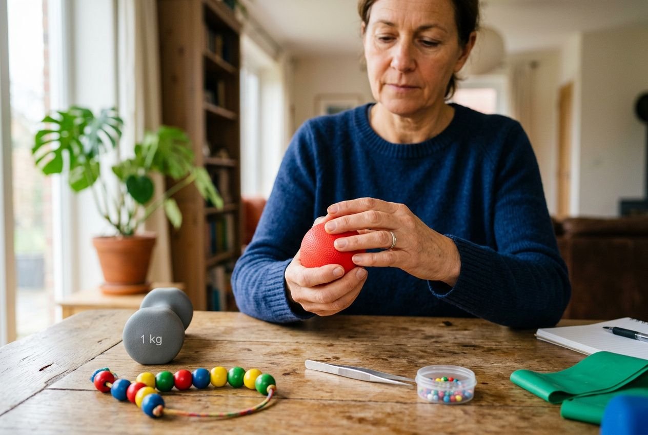 Handoefening met stressbal