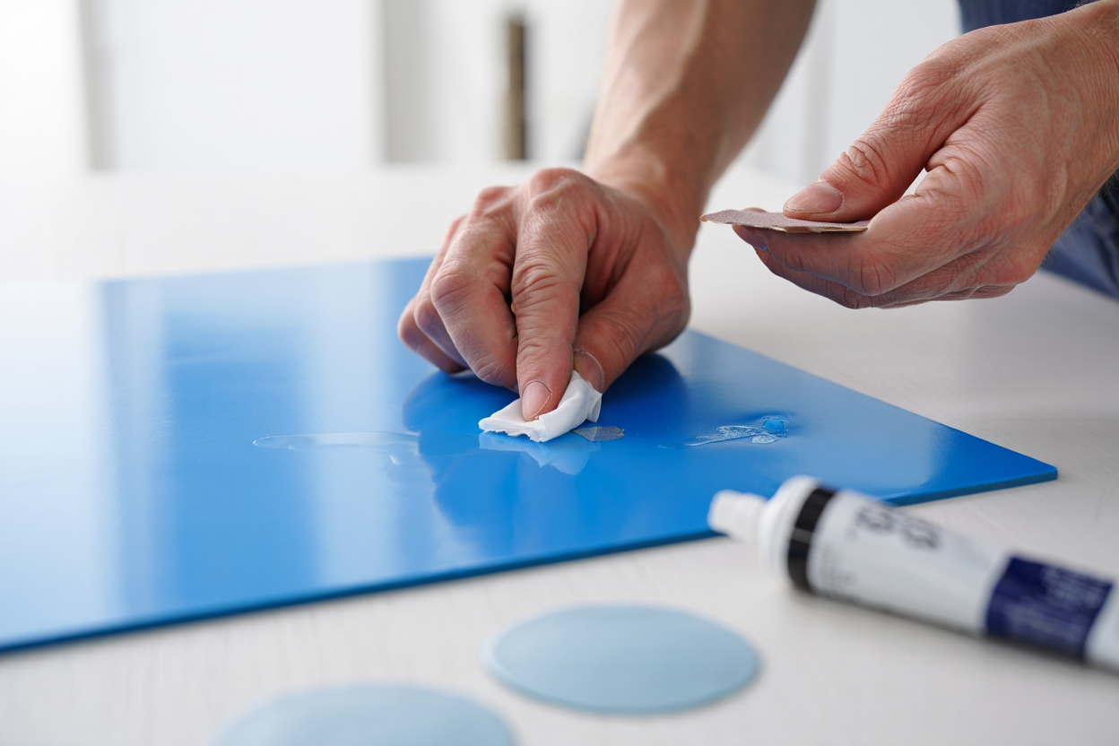 Stapsgewijze airtrack reparatie met patch en lijm