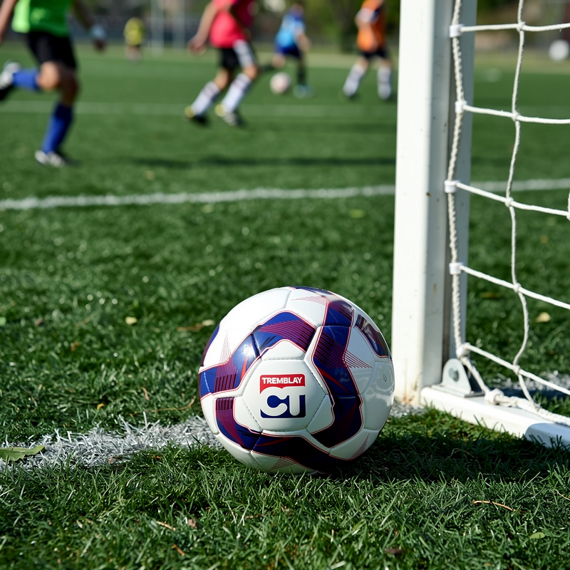 Ballon de football Tremblay sur un terrain d'entraînement sportif.