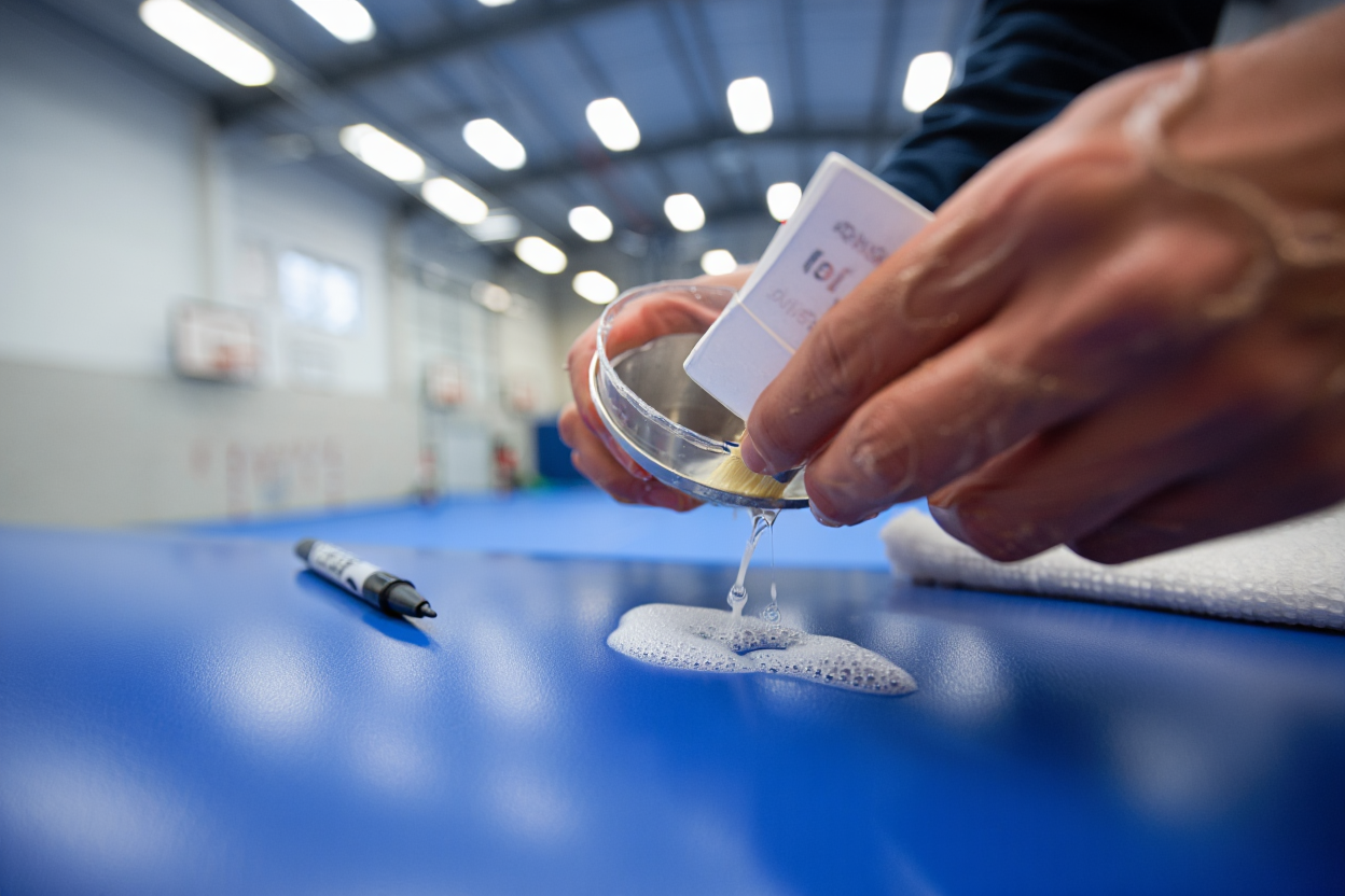 Zeepoplossing voor lekdetectie op airtrack